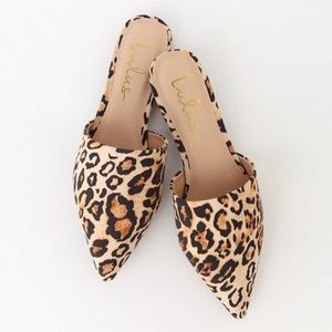 LULUS lorena leopard vegan suede slides mules